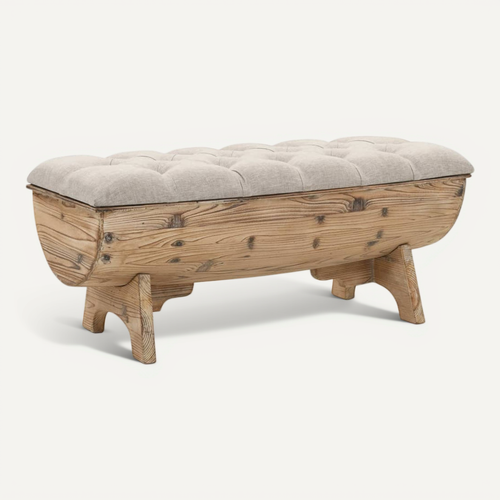 Vidaxl Banc De Rangement Bois Massif Et Tissu 103x51x44cm Pouf Boîte De Rangement Stockage Intérieur