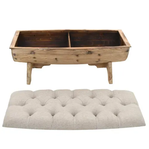 Vidaxl Banc De Rangement Bois Massif Et Tissu 103x51x44cm Pouf Boîte De Rangement Stockage Intérieur
