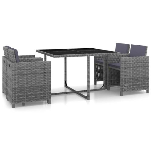 Lot De 5 Ensemble à Manger Extérieur Avec Coussins Amovibles Résine Tressée Gris