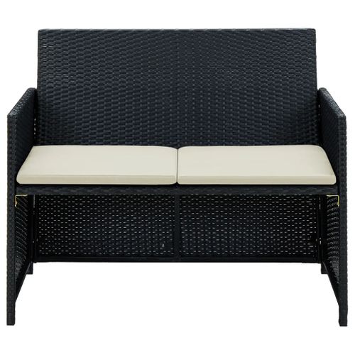 Canapé De Jardin à 2 Places Avec Coussins Noir Résine Tressée