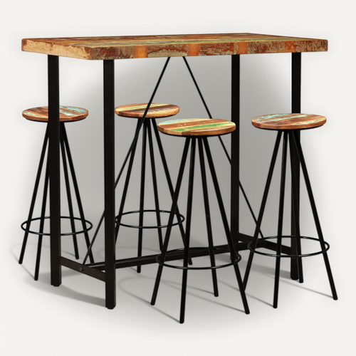 Ensemble De Bar 5 Pièces Bois De Récupération Massif
