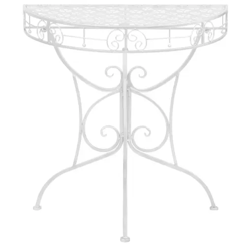 Table D'appoint Vintage Demi-ronde Métal 72x36x74 Cm Argenté