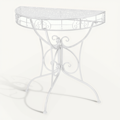 Table D'appoint Vintage Demi-ronde Métal 72x36x74 Cm Argenté