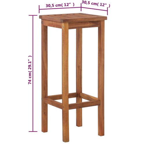 Tabourets Bar Lot De 2 Bois Massif Acacia Jardin Terrasse 30,5x30,5x74 Cm