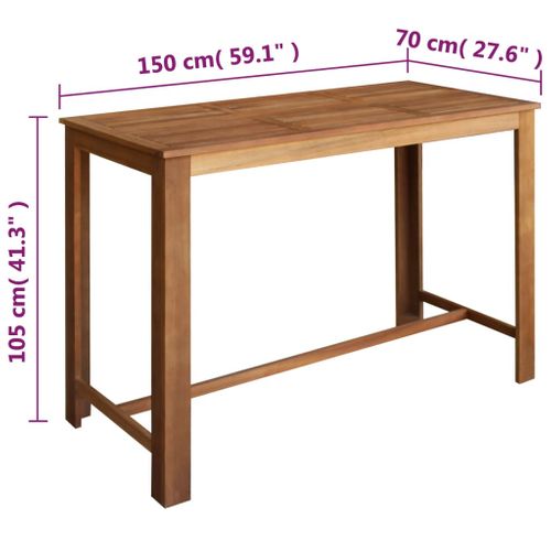 Lot De 7 Table Et Tabourets De Bar Bois Massif Acacia Huile 150x70x105 Cm