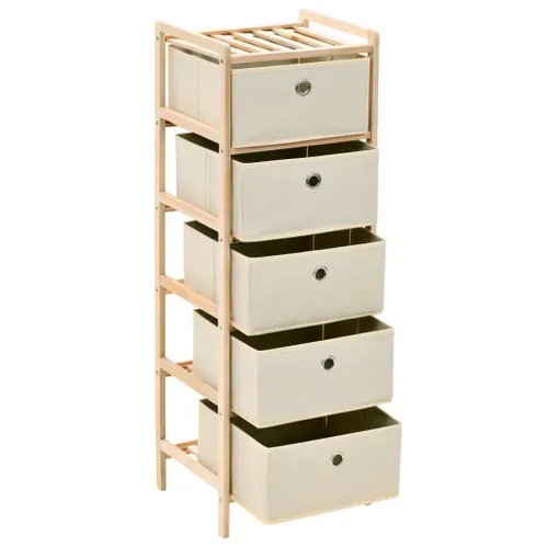 Étagère Rangement Lot 1 Bois Cèdre Beige Avec 5 Paniers Tissu 32x26x93 Cm