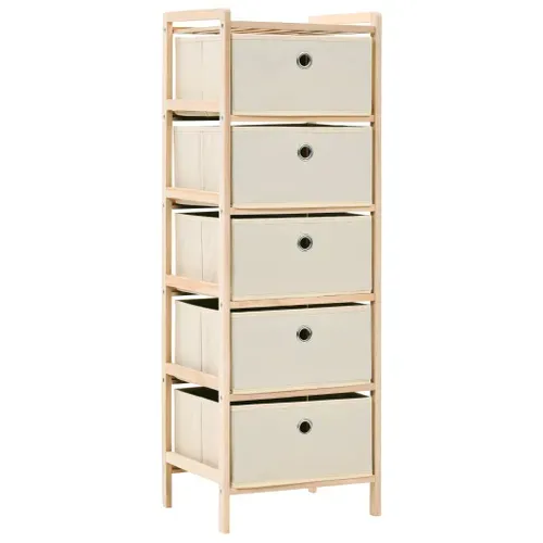 Étagère Rangement Lot 1 Bois Cèdre Beige Avec 5 Paniers Tissu 32x26x93 Cm