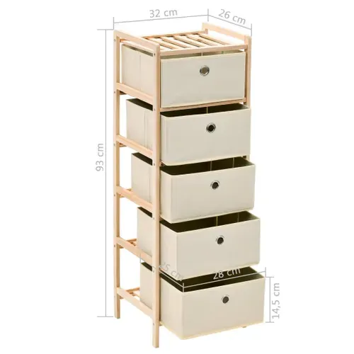 Étagère Rangement Lot 1 Bois Cèdre Beige Avec 5 Paniers Tissu 32x26x93 Cm