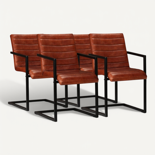 Chaises À Manger Lot De 4 Marron Cuir Véritable