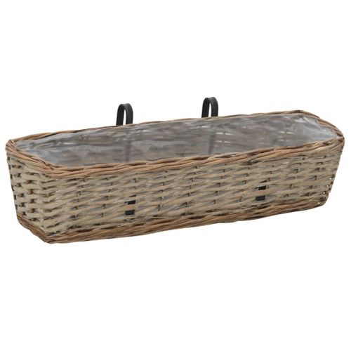 Jardinière De Balcon 2 Pièces Osier Avec Doublure En Pe 60 Cm Pot à Plantes Boîte à Fleurs