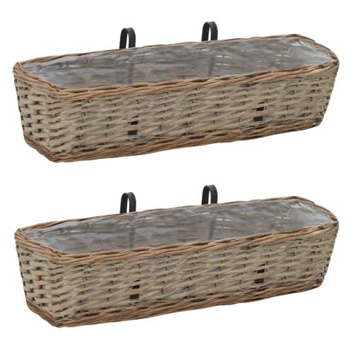 Jardinière De Balcon 2 Pièces Osier Avec Doublure En Pe 60 Cm Pot à Plantes Boîte à Fleurs