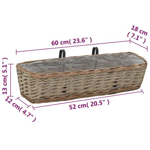 Jardinière De Balcon 2 Pièces Osier Avec Doublure En Pe 60 Cm Pot à Plantes Boîte à Fleurs
