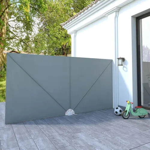 Auvent Latéral Pliable De Terrasse Gris 400 X 200 Cm