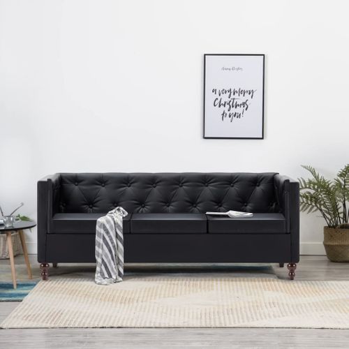 Canapé Chesterfield À 3 Places Revêtement En Similicuir Noir