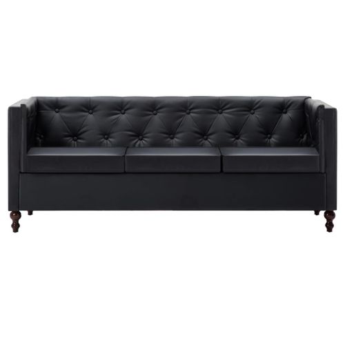 Canapé Chesterfield À 3 Places Revêtement En Similicuir Noir