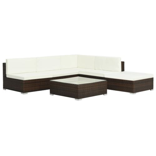 Salon De Jardin 6 Pièces En Polyrotin Marron Avec Coussins Canapé D'extérieur Modulaire