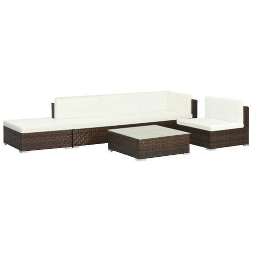 Salon De Jardin 6 Pièces En Polyrotin Marron Avec Coussins Canapé D'extérieur Modulaire