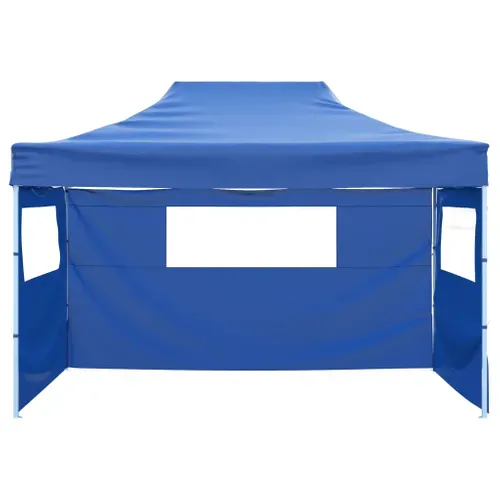 Tente De Réception Avec 3 Parois Et Toit Pliable 3x4,5 M Bleu Chapiteau Belvédère Tonnelle