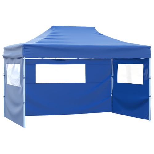 Tente De Réception Avec 3 Parois Et Toit Pliable 3x4,5 M Bleu Chapiteau Belvédère Tonnelle