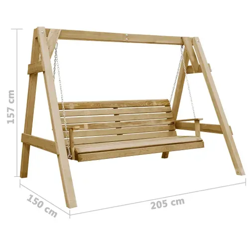 Balancelle De Jardin Bois De Pin Imprégné 205x150x157 Cm Naturel Siège Balançoire Terrasse