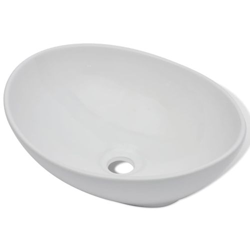 Lavabo Ovale Céramique Blanc 64x36.5x13 Cm + Bonde – Ecd-Germany