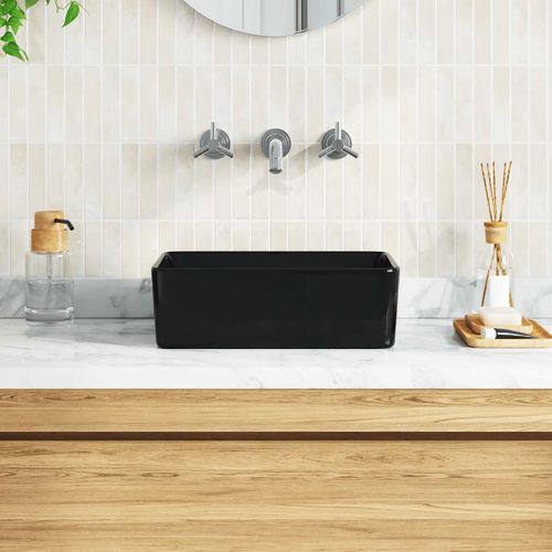 Lavabo 40x30x13 cm Céramique Noir Pose Dessus Plan