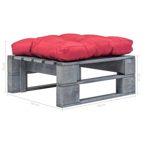Repose-pied Palette De Jardin Avec Coussin Rouge Bois Gris