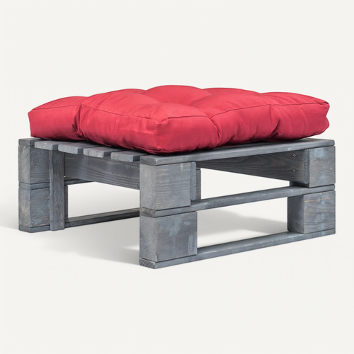 Repose-pied Palette De Jardin Avec Coussin Rouge Bois Gris