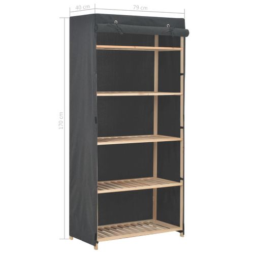 Armoire Avec Cadre En Acier et Portes Zippées Anti-poussière Gris 79x40x170 Cm Tissu