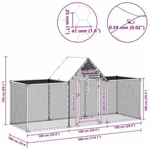 Poulailler 3 X 1 X 1,5 M Acier Galvanisé