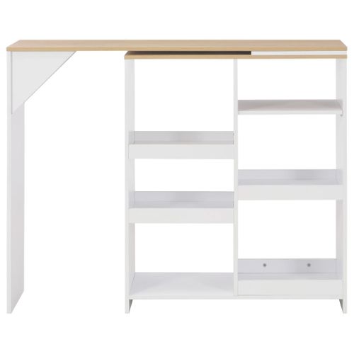 Table De Bar Ajustable Avec Étagère Amovible Bois Contreplaqué Blanc 138x39x110 Cm