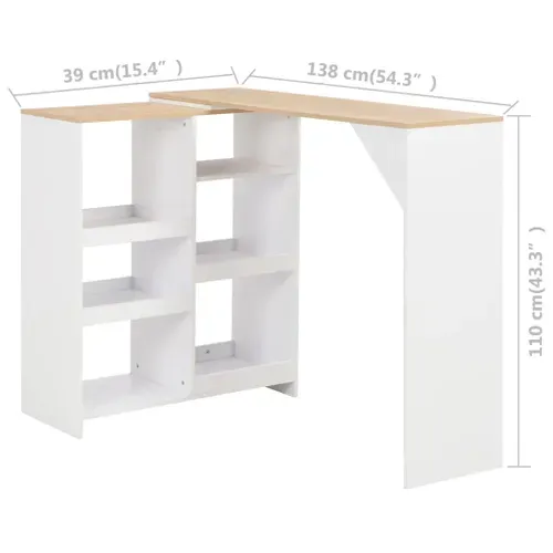 Table De Bar Ajustable Avec Étagère Amovible Bois Contreplaqué Blanc 138x39x110 Cm