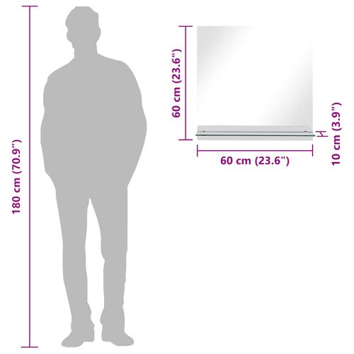 Miroir Mural Avec étagère 60x60 Cm Verre Trempé