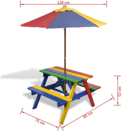 Table Et Bancs Avec Parasol Pour Enfants - 75x85x52 Cm - Multicolore