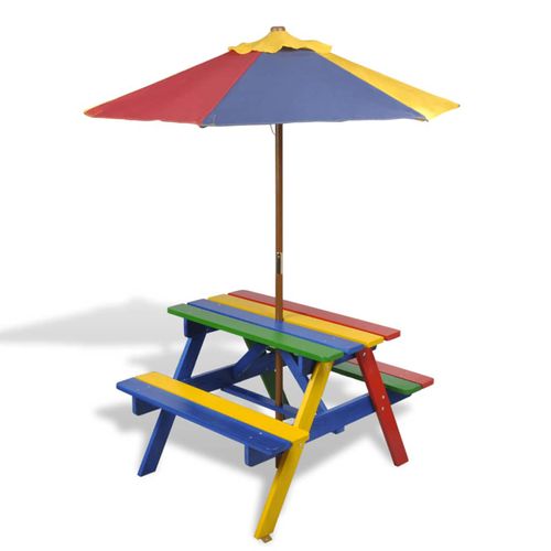 Table Et Bancs Avec Parasol Pour Enfants - 75x85x52 Cm - Multicolore