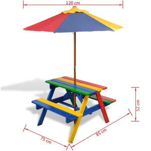 Table Et Bancs Avec Parasol Pour Enfants - 75x85x52 Cm - Multicolore