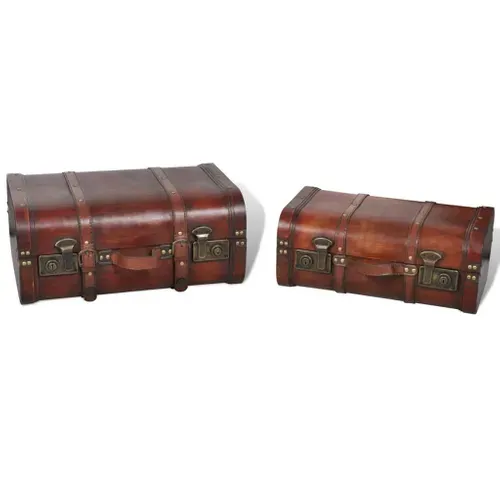 Coffre De Rangement Vintage Bois Marron 2 Pièces