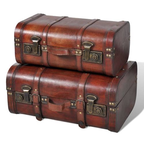 Coffre De Rangement Vintage Bois Marron 2 Pièces