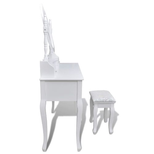 Coiffeuse Avec Miroir Et Tabouret 7 Tiroirs Blanc
