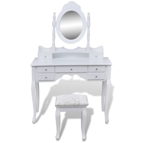Coiffeuse Avec Miroir Et Tabouret 7 Tiroirs Blanc