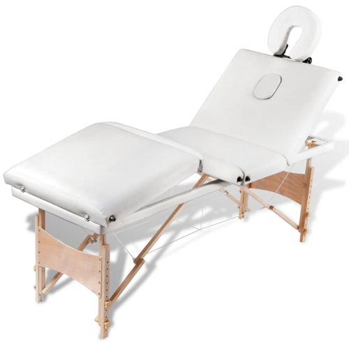 Table Pliable De Massage Blanc Crème 4 Zones Avec Cadre En Bois