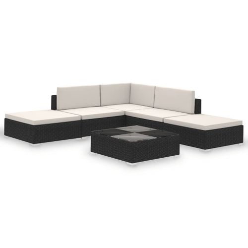 Salon de Jardin 6 pièces avec Coussins Résine Tressée Noir Mobilier Ensemble de Meubles Terrasse