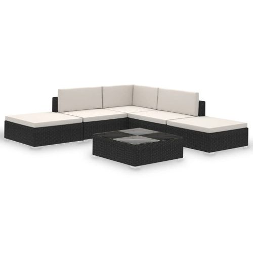 Salon de Jardin 6 pièces avec Coussins Résine Tressée Noir Mobilier Ensemble de Meubles Terrasse