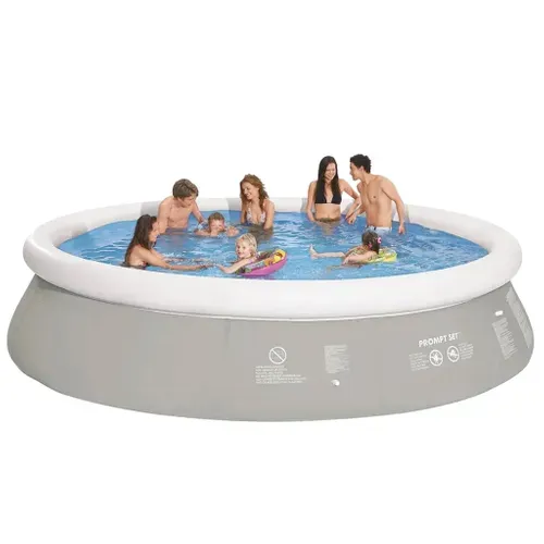Piscine Gonflable Gris 450x122 Cm Ronde Jardin Terrasse Cour Arrière-cour Extérieur