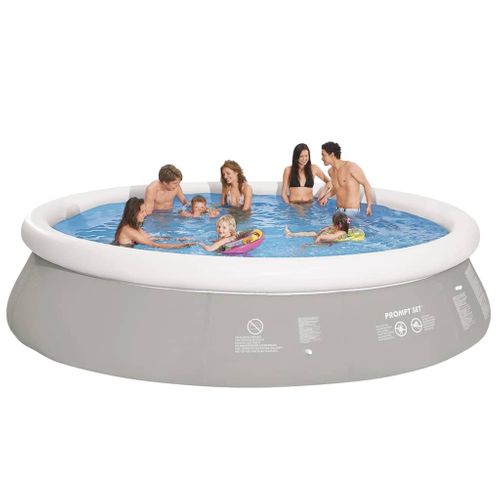 Piscine Gonflable Gris 450x122 Cm Ronde Jardin Terrasse Cour Arrière-cour Extérieur