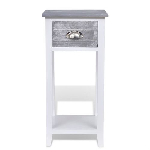 Table De Chevet Avec 1 Tiroir Gris Et Blanc Rectangulaire Armoire De Nuit Rangement Chambre