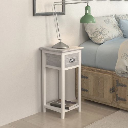 Table De Chevet Avec 1 Tiroir Gris Et Blanc Rectangulaire Armoire De Nuit Rangement Chambre