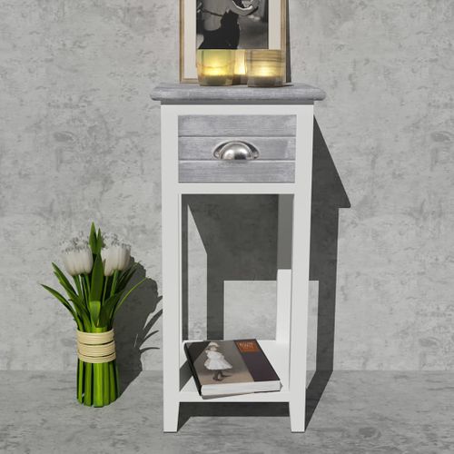 Table De Chevet Avec 1 Tiroir Gris Et Blanc Rectangulaire Armoire De Nuit Rangement Chambre