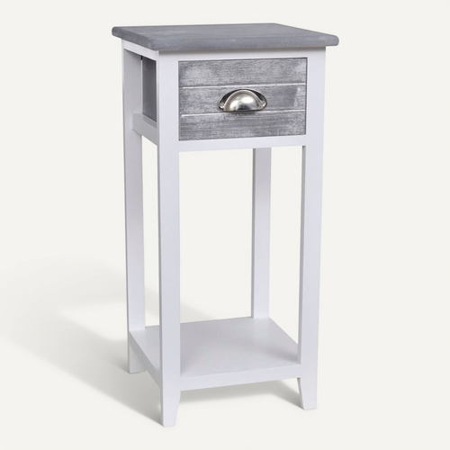 Table De Chevet Avec 1 Tiroir Gris Et Blanc Rectangulaire Armoire De Nuit Rangement Chambre