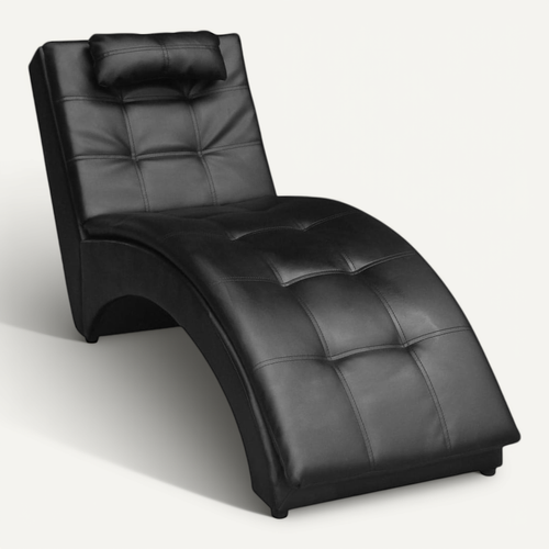 Chaise Longue Avec Oreiller Noir Simili